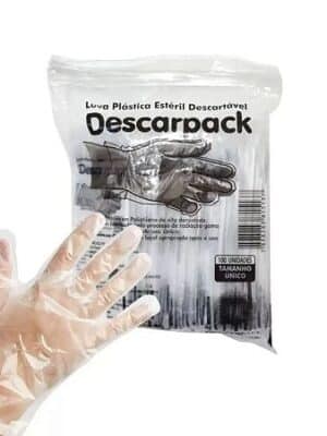 LUVA PLASTICA ESTERIL TRANSPARENTE - PCT C/100;DESCARPACK