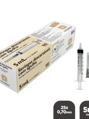 SERINGA 5ML COM AGULHA 25MM X 0,70 - C/100 - SLIP; DESCARPACK